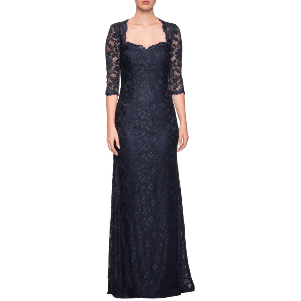 NEW La Femme 26427 Sweetheart Neck 3/4 Sleeve Lace Gown